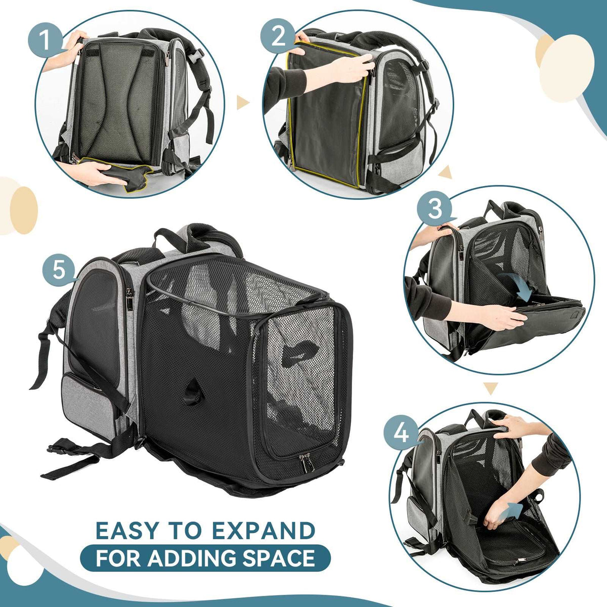 PETSFIT Dog and Cat Backpack Carrier Expandable with Great Ventilation — view 3